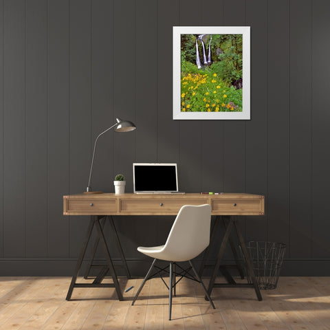 Oregon, Columbia River Gorge NSA Triple Falls White Modern Wood Framed Art Print by Terrill, Steve