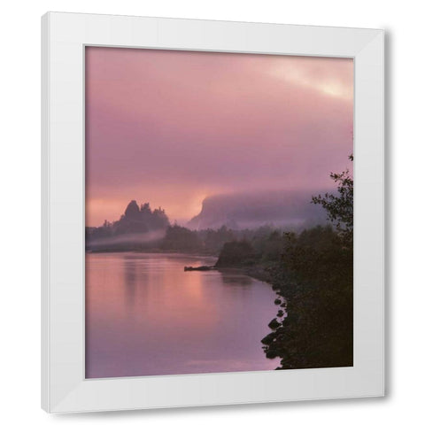 OR, Columbia Gorge NSA Fog along Columbia River White Modern Wood Framed Art Print by Terrill, Steve