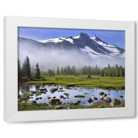OR, Mt Jefferson Wilderness Mt Jefferson at dawn White Modern Wood Framed Art Print by Terrill, Steve