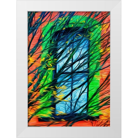 Oregon-Silverton Abstract of autumn leaves and building window White Modern Wood Framed Art Print by Jaynes Gallery