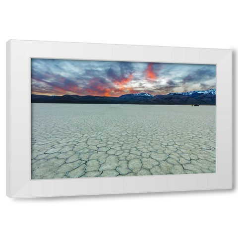 Playa at sunset with Steen Mountain on the Alvord Desert in Harney County-Oregon-USA White Modern Wood Framed Art Print by Haney, Chuck