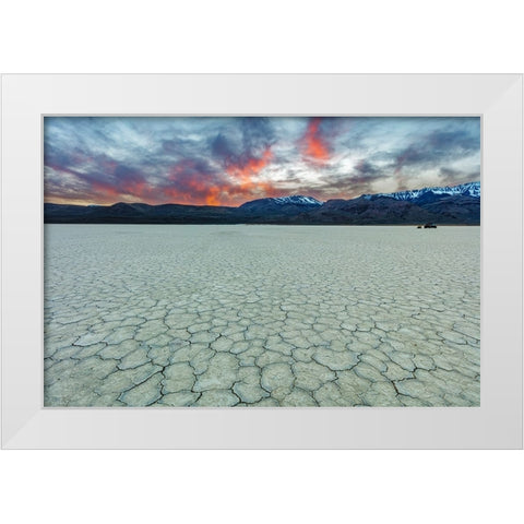 Playa at sunset with Steen Mountain on the Alvord Desert in Harney County-Oregon-USA White Modern Wood Framed Art Print by Haney, Chuck