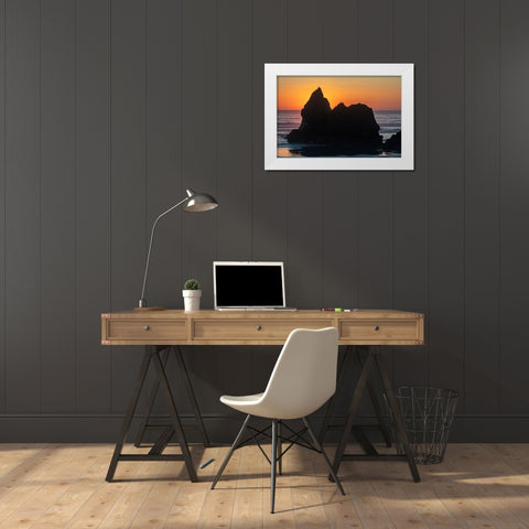 Humbug Point at sunset near Cannon Beach-Oregon-USA White Modern Wood Framed Art Print by Haney, Chuck