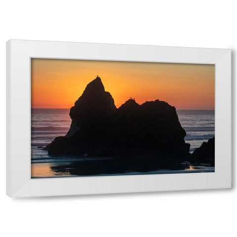 Humbug Point at sunset near Cannon Beach-Oregon-USA White Modern Wood Framed Art Print by Haney, Chuck