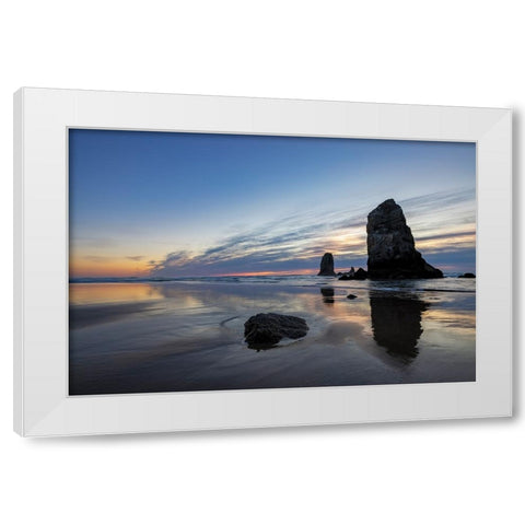 Haystack Rock Pinnacles at low tide in Cannon Beach-Oregon-USA White Modern Wood Framed Art Print by Haney, Chuck