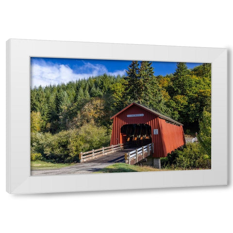 Chitwood Covered Bridge over the Yaquina River in Lincoln County-Oregon-USA White Modern Wood Framed Art Print by Haney, Chuck