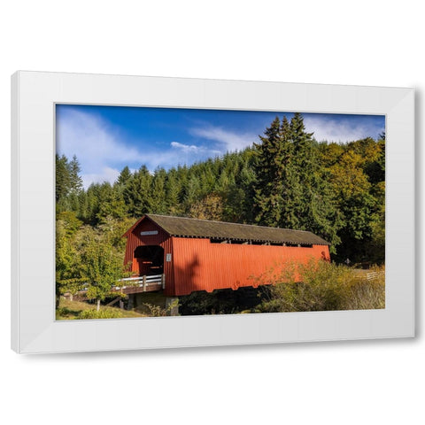 Chitwood Covered Bridge over the Yaquina River in Lincoln County-Oregon-USA White Modern Wood Framed Art Print by Haney, Chuck