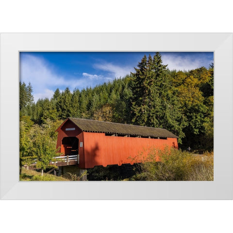 Chitwood Covered Bridge over the Yaquina River in Lincoln County-Oregon-USA White Modern Wood Framed Art Print by Haney, Chuck