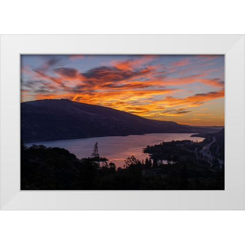 Vivid sunrise clouds over the Columbia River near Rowena-Oregon-USA White Modern Wood Framed Art Print by Haney, Chuck