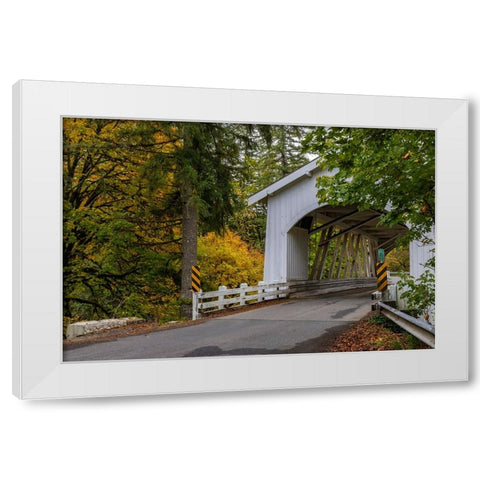 Hannah Covered Bridge spans Thomas Creek in Linn County-Oregon-USA White Modern Wood Framed Art Print by Haney, Chuck