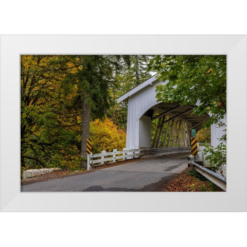 Hannah Covered Bridge spans Thomas Creek in Linn County-Oregon-USA White Modern Wood Framed Art Print by Haney, Chuck