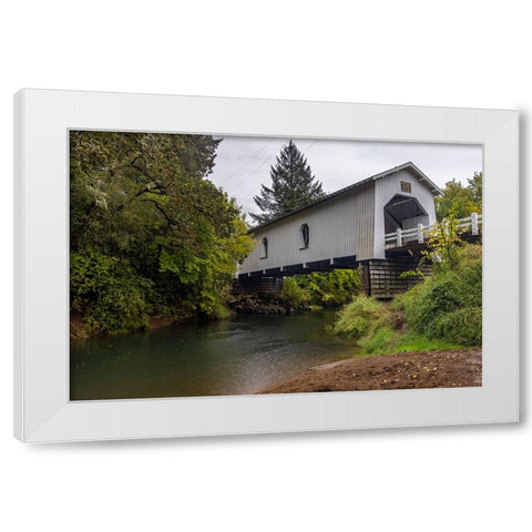 Hoffman Covered Bridge over Crabtree Creek in Linn County-Oregon-USA White Modern Wood Framed Art Print by Haney, Chuck