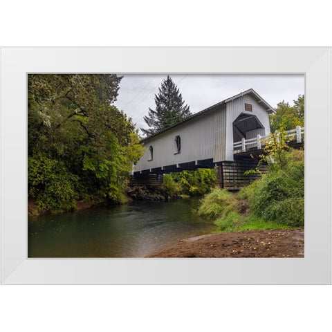 Hoffman Covered Bridge over Crabtree Creek in Linn County-Oregon-USA White Modern Wood Framed Art Print by Haney, Chuck