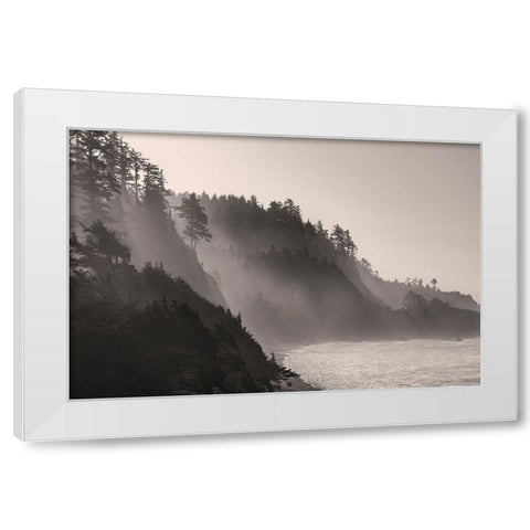 Sea mist rises along Indian Beach at Ecola State Park in Cannon Beach-Oregon-USA White Modern Wood Framed Art Print by Haney, Chuck