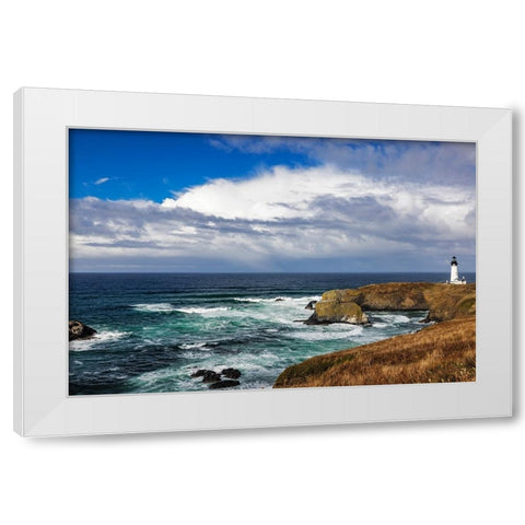Yaquina Head Lighthouse in Newport-Oregon-USA White Modern Wood Framed Art Print by Haney, Chuck