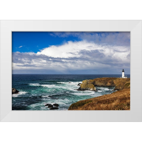 Yaquina Head Lighthouse in Newport-Oregon-USA White Modern Wood Framed Art Print by Haney, Chuck