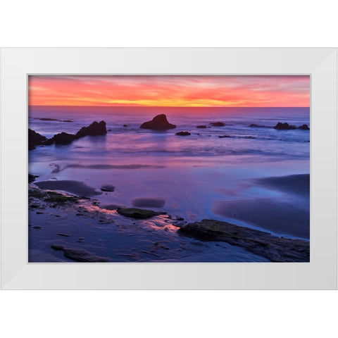 USA- Oregon. Seal Rock State Recreation Site sunset at low tide White Modern Wood Framed Art Print by Gulin, Darrell