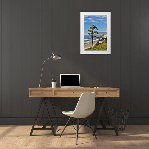 USA- Oregon. Cannon Beach with Haystack White Modern Wood Framed Art Print by Gulin, Darrell