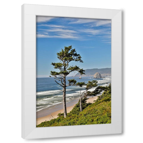 USA- Oregon. Cannon Beach with Haystack White Modern Wood Framed Art Print by Gulin, Darrell