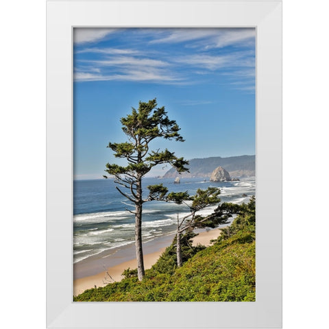USA- Oregon. Cannon Beach with Haystack White Modern Wood Framed Art Print by Gulin, Darrell