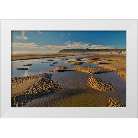 USA- Oregon. Cannon Beach low tide and ripples in the sand. White Modern Wood Framed Art Print by Gulin, Darrell