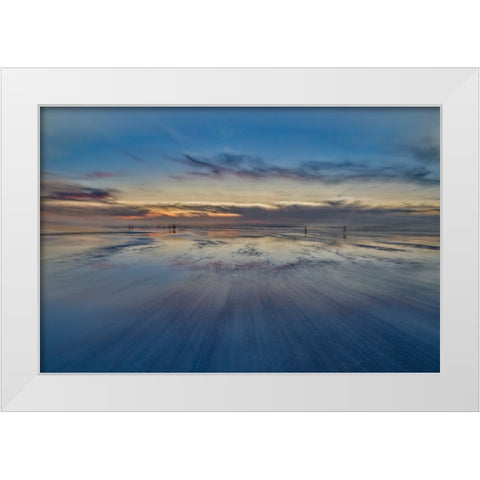 USA- Oregon. Cannon Beach low tide and ripples in the sand. White Modern Wood Framed Art Print by Gulin, Darrell