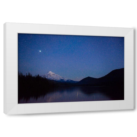Mt Hood reflecting into Lost Lake in the evening Hood National Forest-Oregon White Modern Wood Framed Art Print by Probst, Greg