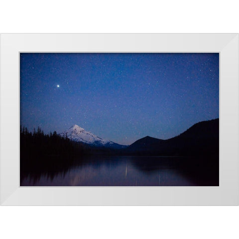 Mt Hood reflecting into Lost Lake in the evening Hood National Forest-Oregon White Modern Wood Framed Art Print by Probst, Greg