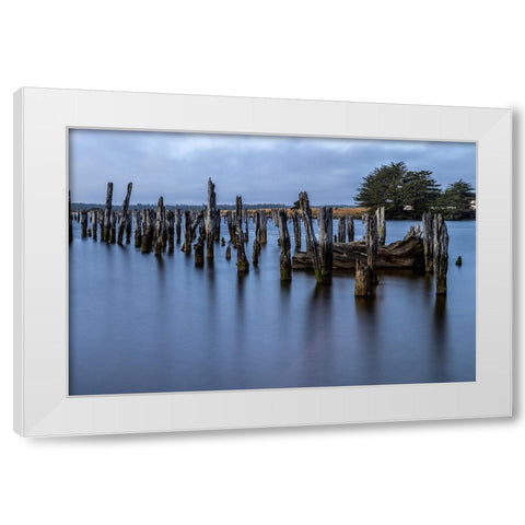 Usa-Oregon-Bandon Bandon Pier-Long Exposure White Modern Wood Framed Art Print by Looney, Hollice