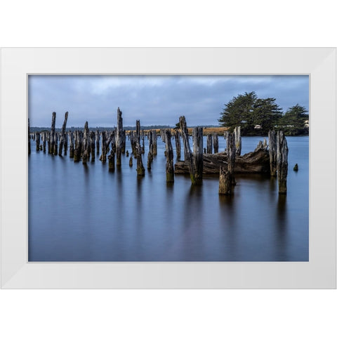 Usa-Oregon-Bandon Bandon Pier-Long Exposure White Modern Wood Framed Art Print by Looney, Hollice