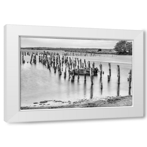 Usa-Oregon-Bandon Bandon Pier-Long Exposure White Modern Wood Framed Art Print by Looney, Hollice
