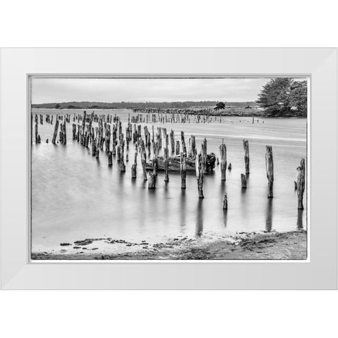 Usa-Oregon-Bandon Bandon Pier-Long Exposure White Modern Wood Framed Art Print by Looney, Hollice