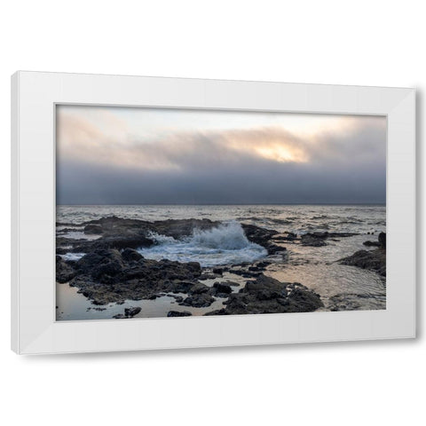 Usa-Oregon-Yachats Thors Well-Waves Crashing into Thors Well White Modern Wood Framed Art Print by Looney, Hollice