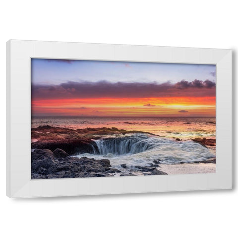 Usa-Oregon-Yachats Thors Well-Waves Crashing into Thors Well White Modern Wood Framed Art Print by Looney, Hollice