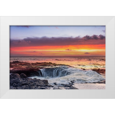 Usa-Oregon-Yachats Thors Well-Waves Crashing into Thors Well White Modern Wood Framed Art Print by Looney, Hollice