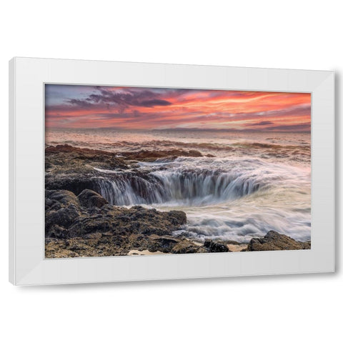 Usa-Oregon-Yachats Thors Well-Waves Crashing into Thors Well White Modern Wood Framed Art Print by Looney, Hollice