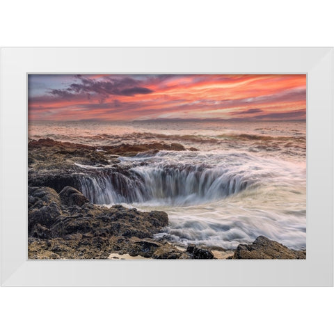 Usa-Oregon-Yachats Thors Well-Waves Crashing into Thors Well White Modern Wood Framed Art Print by Looney, Hollice