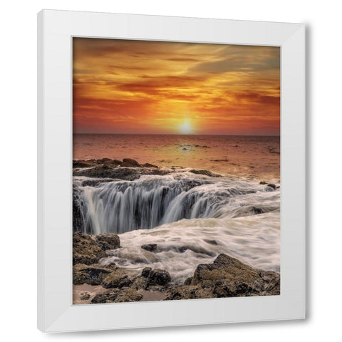 Usa-Oregon-Yachats Thors Well-Waves Crashing into Thors Well White Modern Wood Framed Art Print by Looney, Hollice