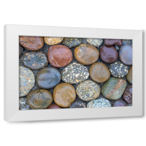 Usa-Oregon-Bandon Bandon Beach-Closeup of Rocks Gathered on the Beach White Modern Wood Framed Art Print by Looney, Hollice