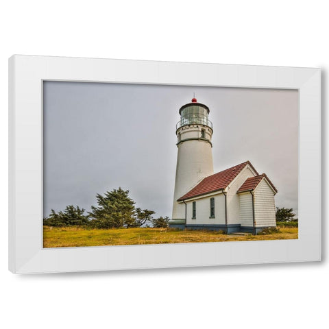 Usa-Oregon-Port Orford Cape Blanco Lighthouse on a Foggy Morning White Modern Wood Framed Art Print by Looney, Hollice
