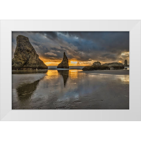 Bandon Beach-Oregon White Modern Wood Framed Art Print by Ford, John