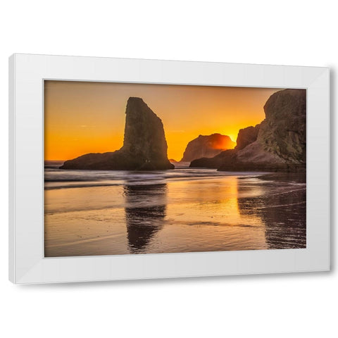 Bandon Beach-Oregon White Modern Wood Framed Art Print by Ford, John