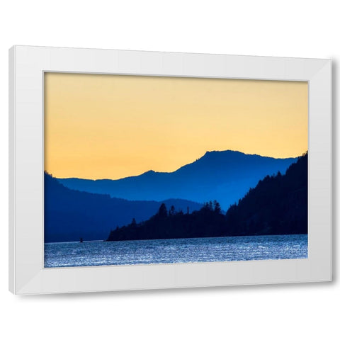 Oregon-Columbia River Gorge National Scenic Area-Columbia River and Gorge Peaks at sunset White Modern Wood Framed Art Print by Wild, Jamie and Judy