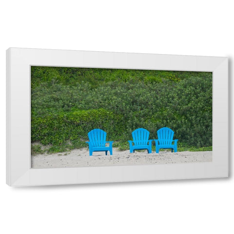 Oregon-chairs on Cannon Beach White Modern Wood Framed Art Print by Wild, Jamie and Judy