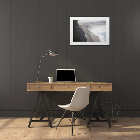 Oregon-Oswald West State Park and cliff bluffs looking towards Manzanita with lifting fog White Modern Wood Framed Art Print by Gulin, Sylvia