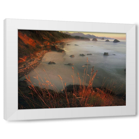Cannon beach on the Pacific coast of Oregon White Modern Wood Framed Art Print by SMO