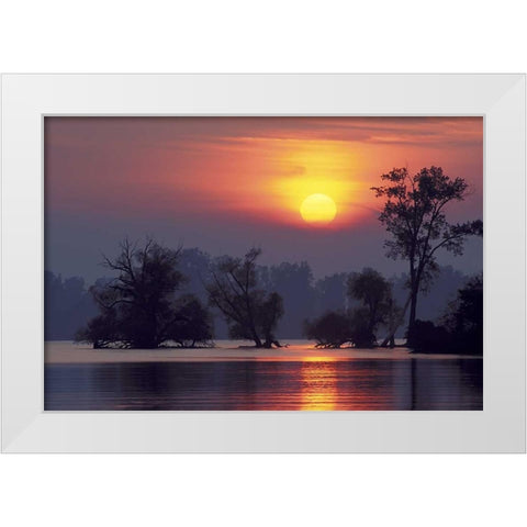 PA, Erie, Presque Isle SP, Sunset over lake White Modern Wood Framed Art Print by Anon, Ellen