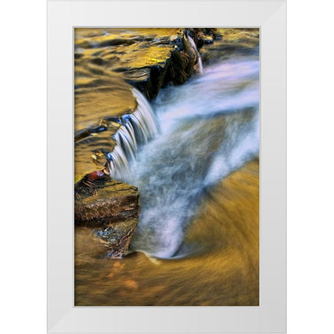 PA, Dingmans Ferry Autumn waterfall over rocks White Modern Wood Framed Art Print by OBrien, Jay