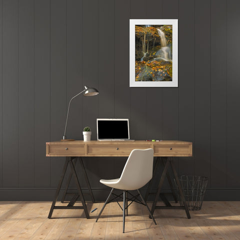 PA, Delaware Water gap NRA Waterfall over rocks White Modern Wood Framed Art Print by OBrien, Jay