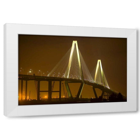 SC, Charleston Arthur Revenel Bridge at night White Modern Wood Framed Art Print by Zuckerman, Jim